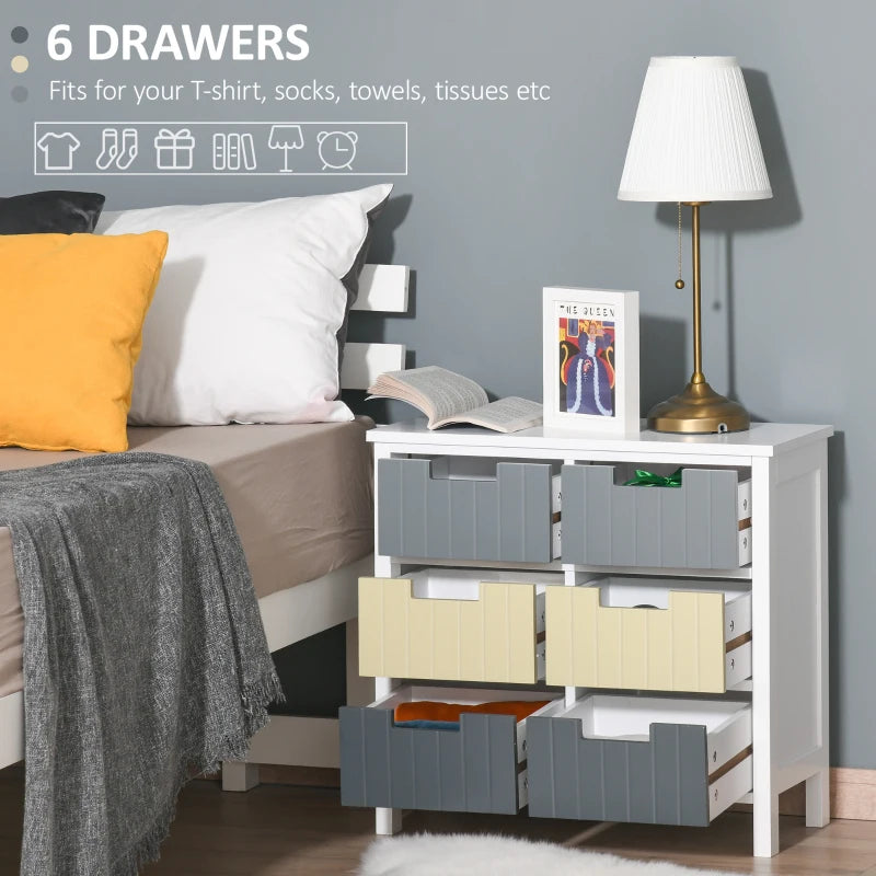 6-Drawer White Storage Tower with Wood Top - Bedroom Organizer