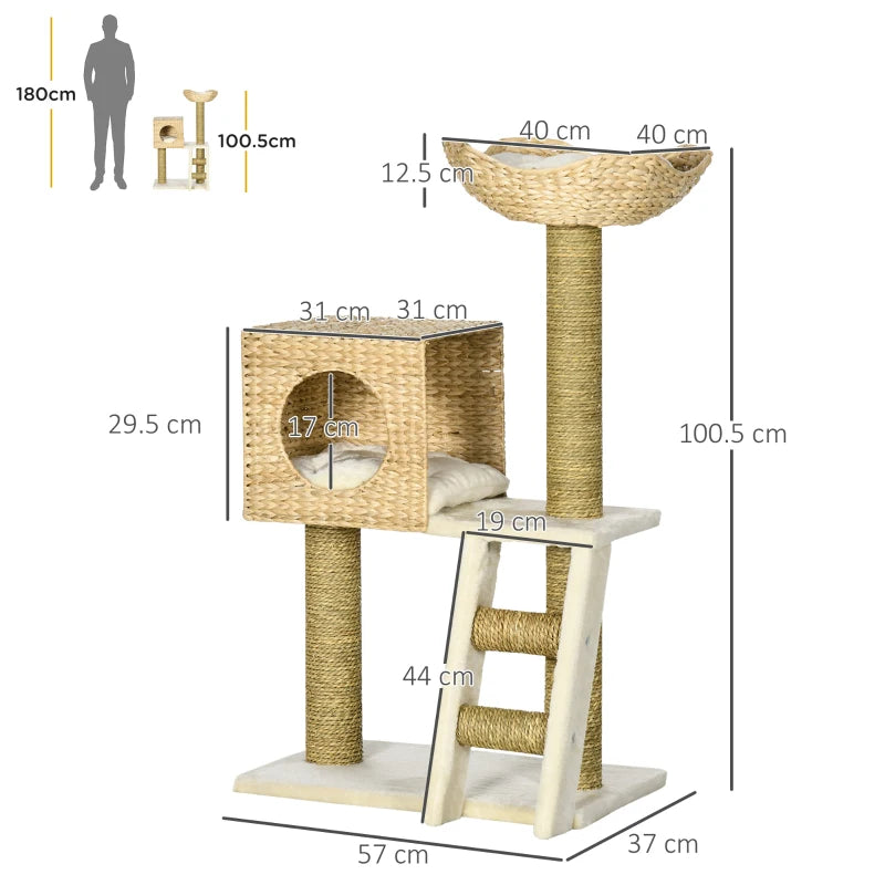 Cat Tree with Scratching Posts, Bed, Cat House - Natural