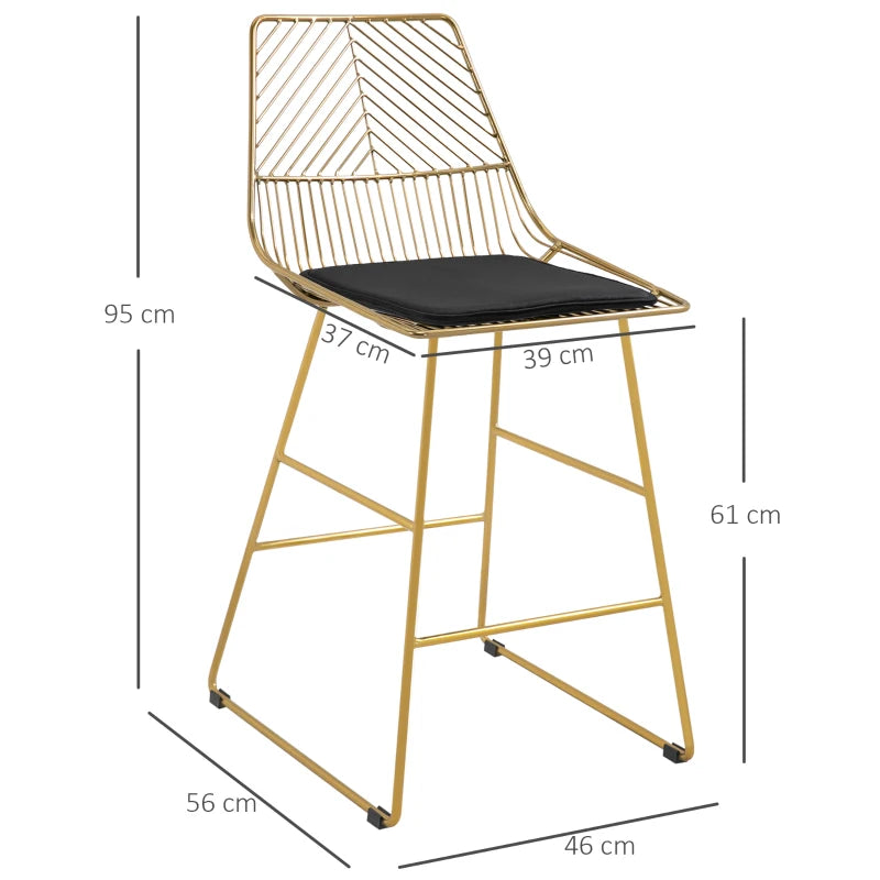 Gold Wire Metal Bar Stools Set of 2 for Kitchen and Bar Counter