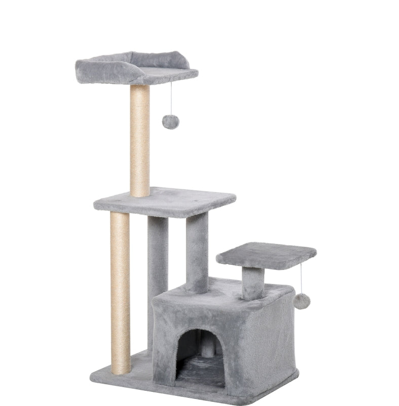 Cat Climbing Tower 114cm with Scratching Post & Toy - Light Grey