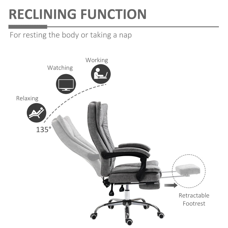 Grey Microfibre Home Office Chair with Reclining Function & Footrest