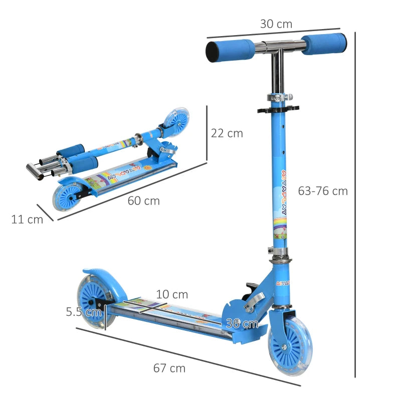 Blue Kids Scooter with Lights and Music - Adjustable Height, Foldable Frame