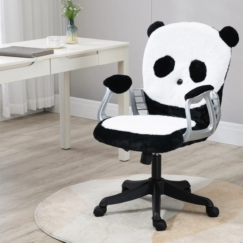 Fluffy Panda Office Chair with Tilt Function, Black and White