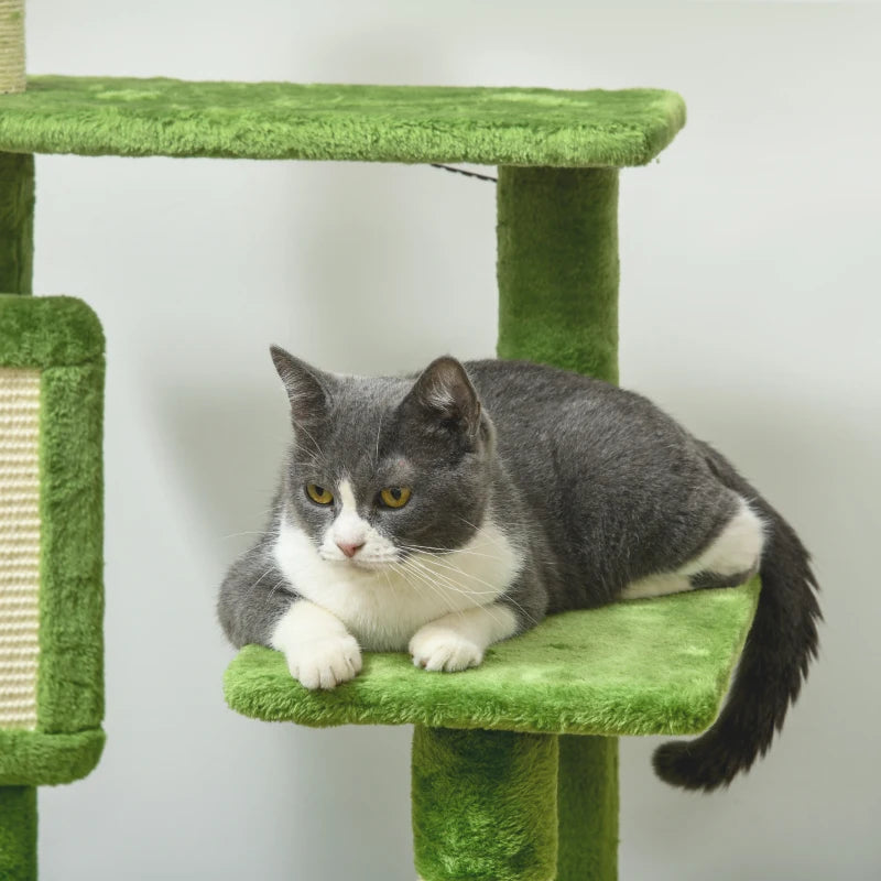 Green Cat Tree Tower with Scratching Post, Hammock, Toy Ball - 142cm