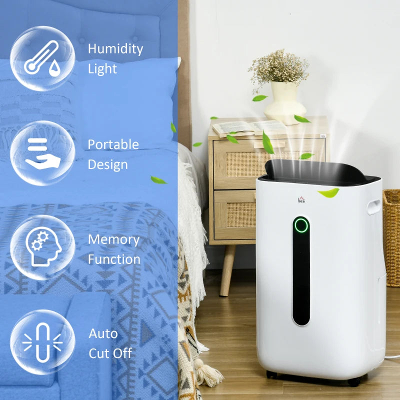 Portable Dehumidifier with Air Purifier Filter, 22L/Day, White