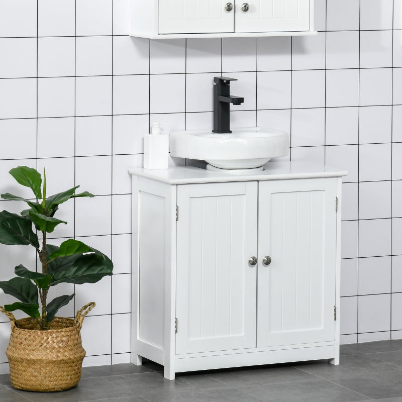 White Under-Sink Storage Cabinet with Adjustable Shelf - 60x60cm