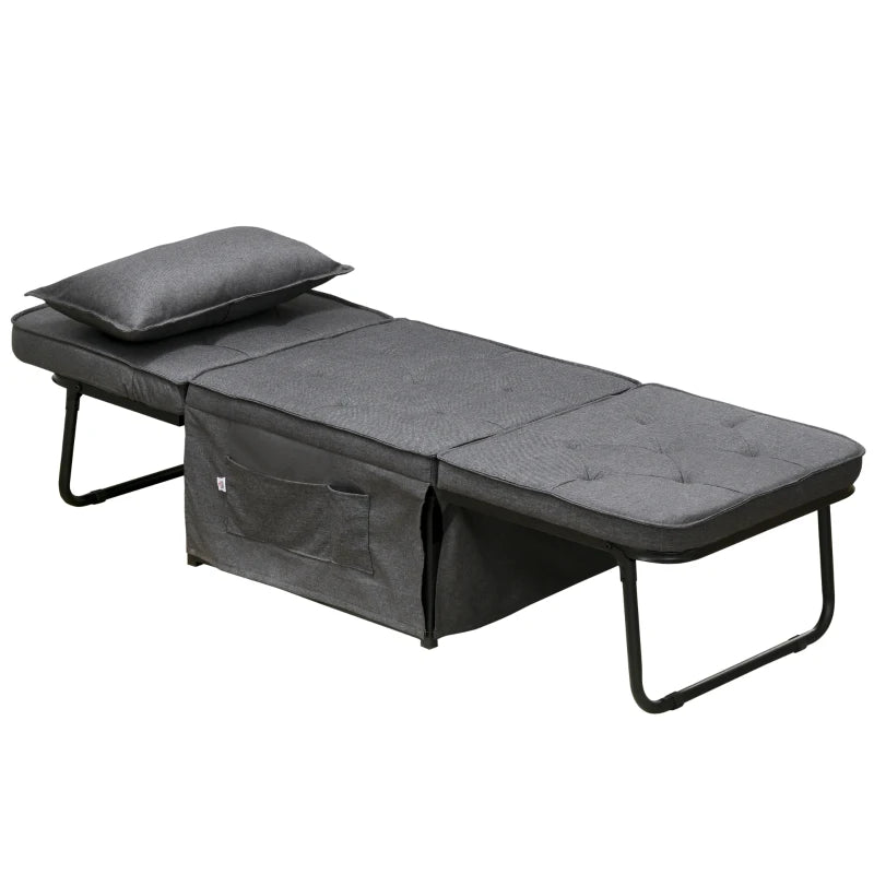 Charcoal Grey Fabric Sleeper Chair with Adjustable Backrest and Side Pockets
