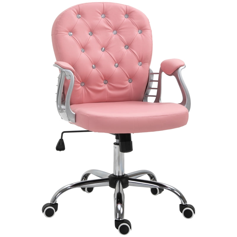 Vinsetto Pink Ergonomic Office Chair with Swivel Base & Castor Wheels