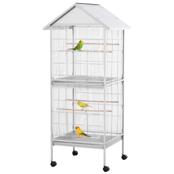 White 170cm Bird Cage with Rolling Stand & Perches