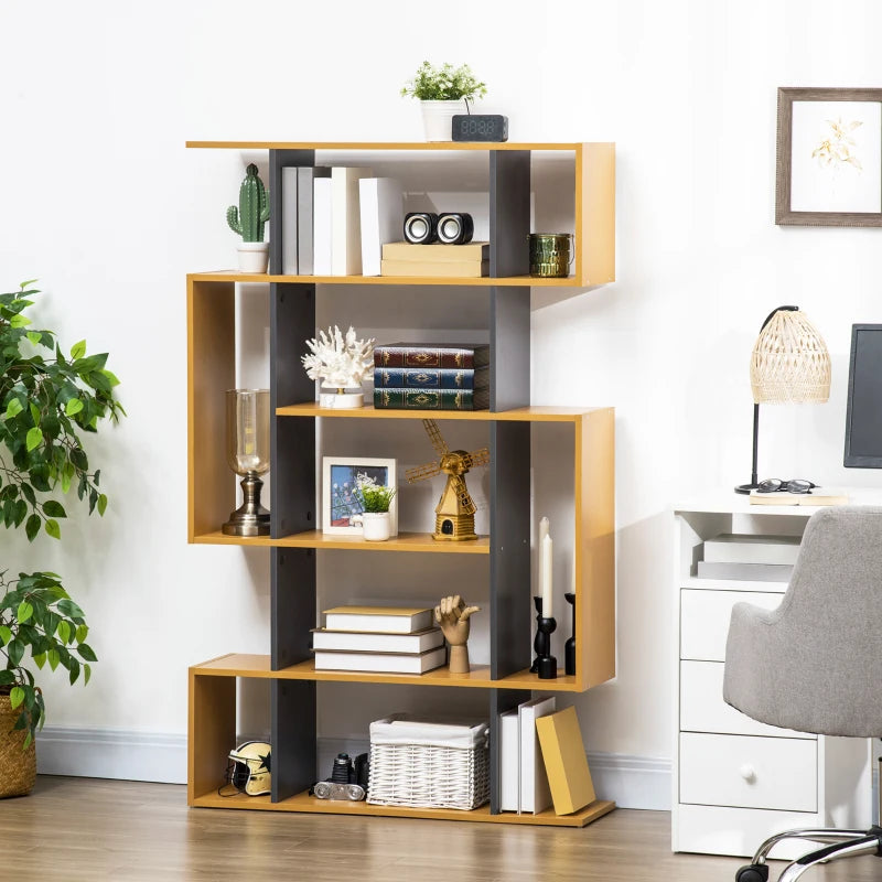 5-Tier Natural Wood Bookshelf with 13 Open Shelves