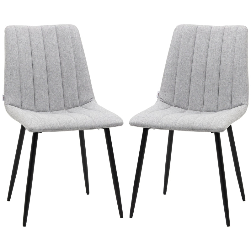Grey Linen Dining Chairs Set of 2 with Steel Legs