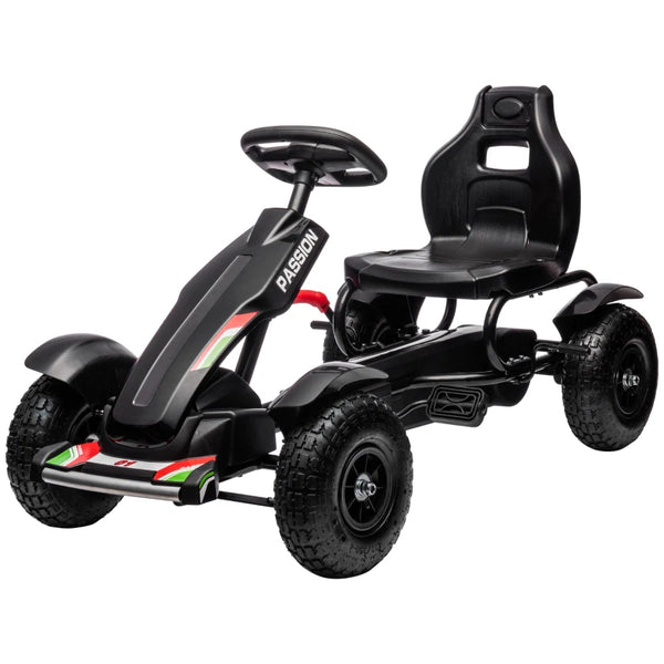 Black Metal Kids Pedal Go Kart with Adjustable Seat & Inflatable Tyres