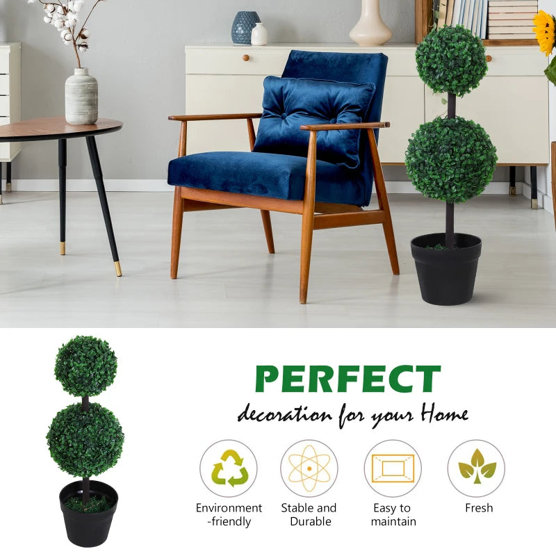 Set of 2 Green Boxwood Ball Topiary Trees - Indoor/Outdoor Decor (67cm)