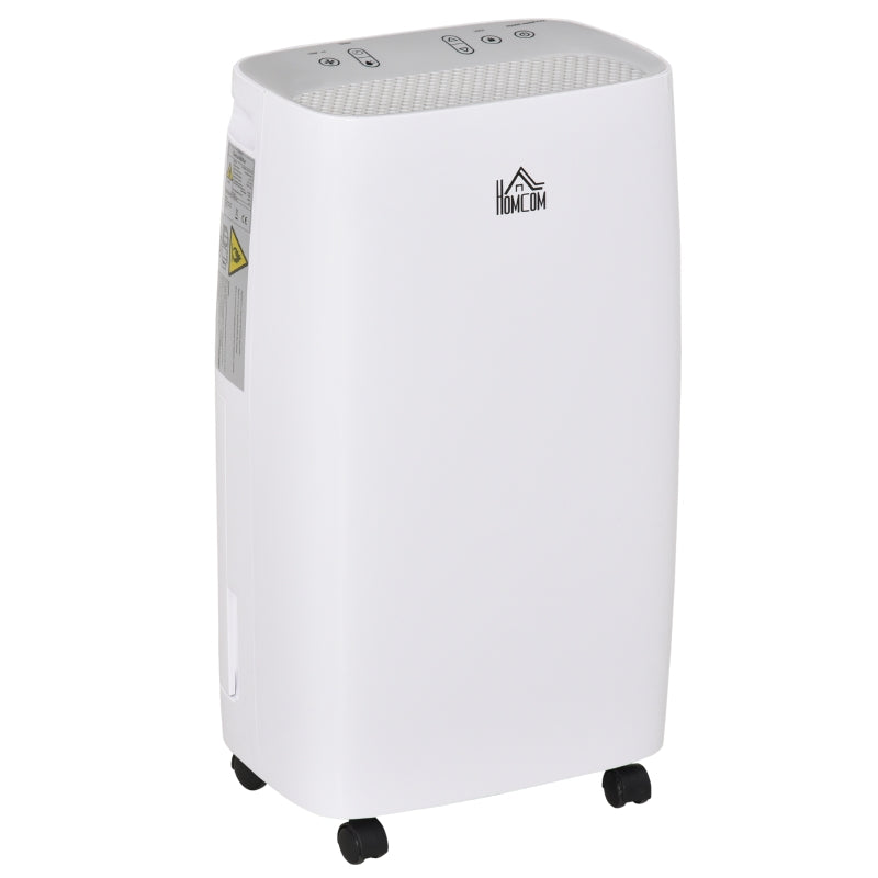 White 12L/Day Dehumidifier with Continuous Drainage, 2.5L Tank, Timer & Humidity Display