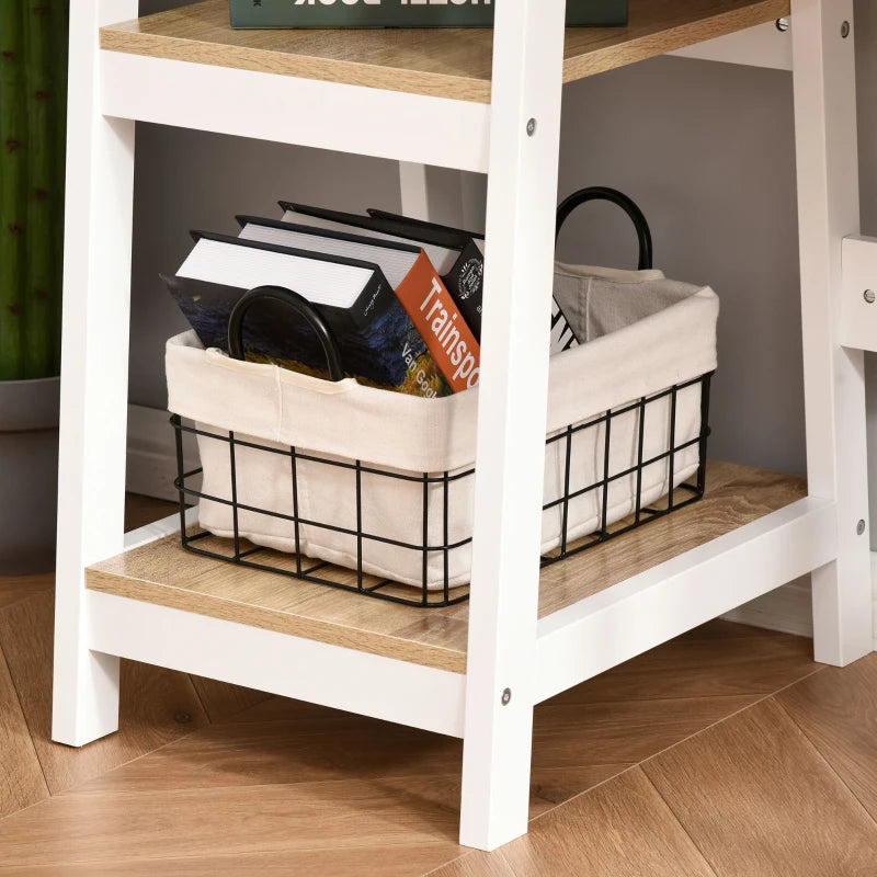 Compact White and Natural Computer Desk with Storage Shelves