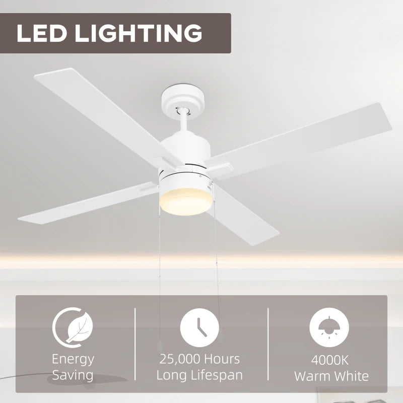 White & Natural Tone Flush Mount Ceiling Fan with LED Light