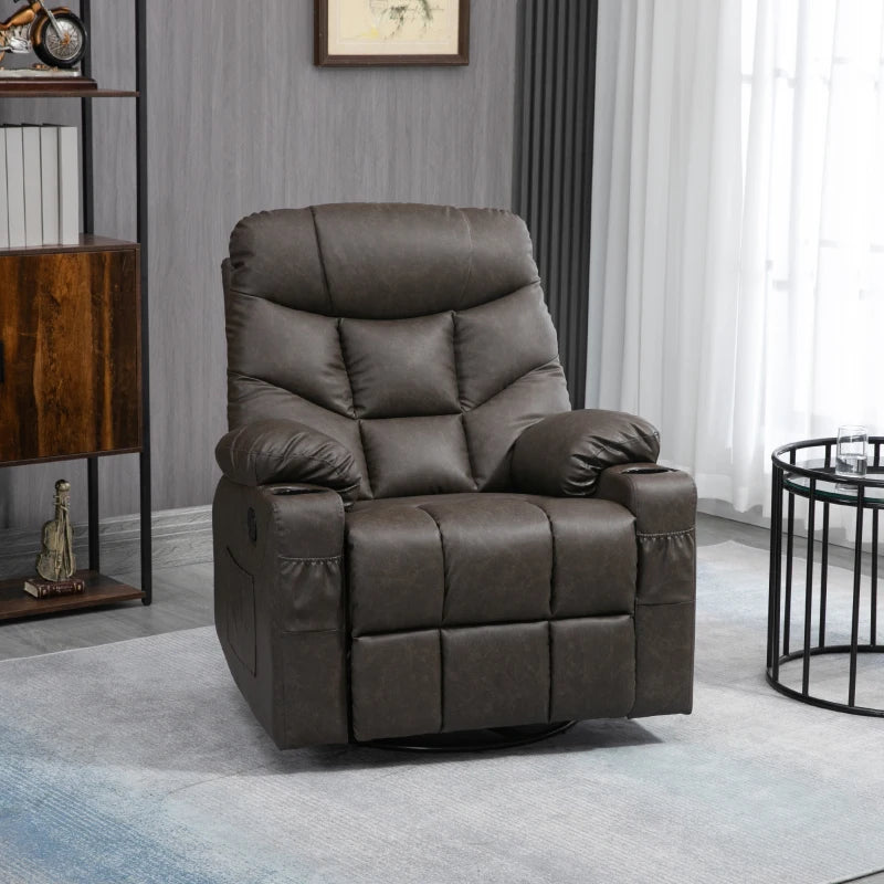 Brown Manual Reclining Armchair with Footrest and Cup Holders