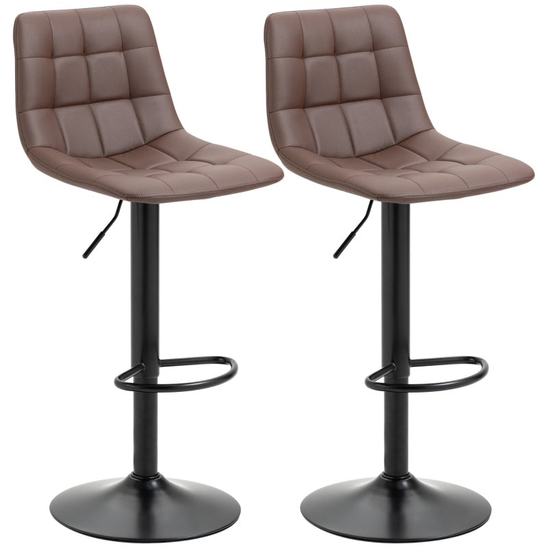 Brown Swivel Barstools Set of 2, PU Leather Upholstered, Tufted Seat & Back
