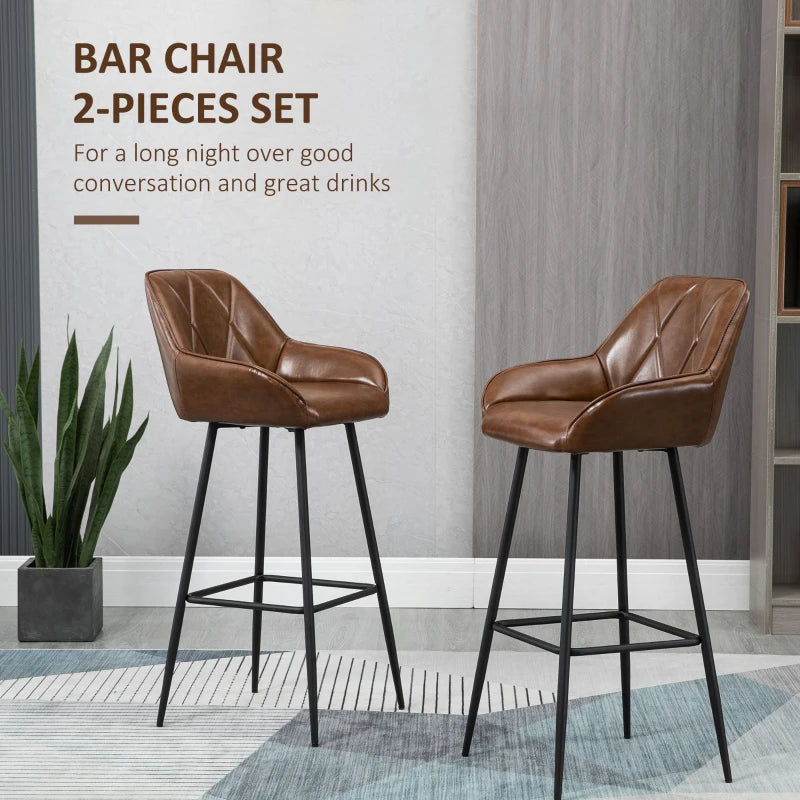 Brown Retro Bar Stools Set of 2 with Backrest and Footrest