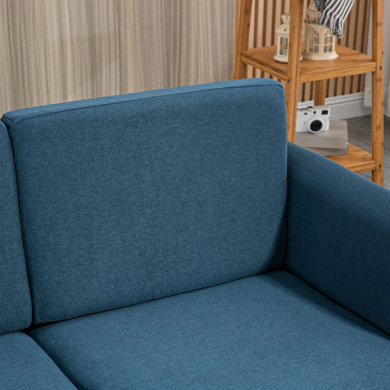 Blue Modern 2 Seater Loveseat Sofa with Wood Legs and Armrests