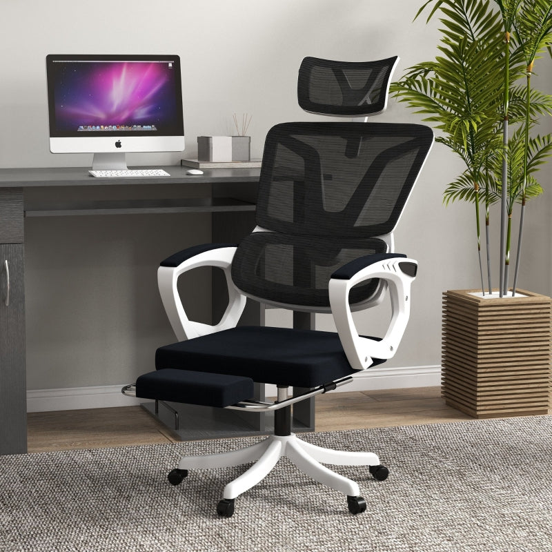 Black Ergonomic High Back Office Chair with Reclining Mesh, Headrest, Lumbar Support & Foot Rest