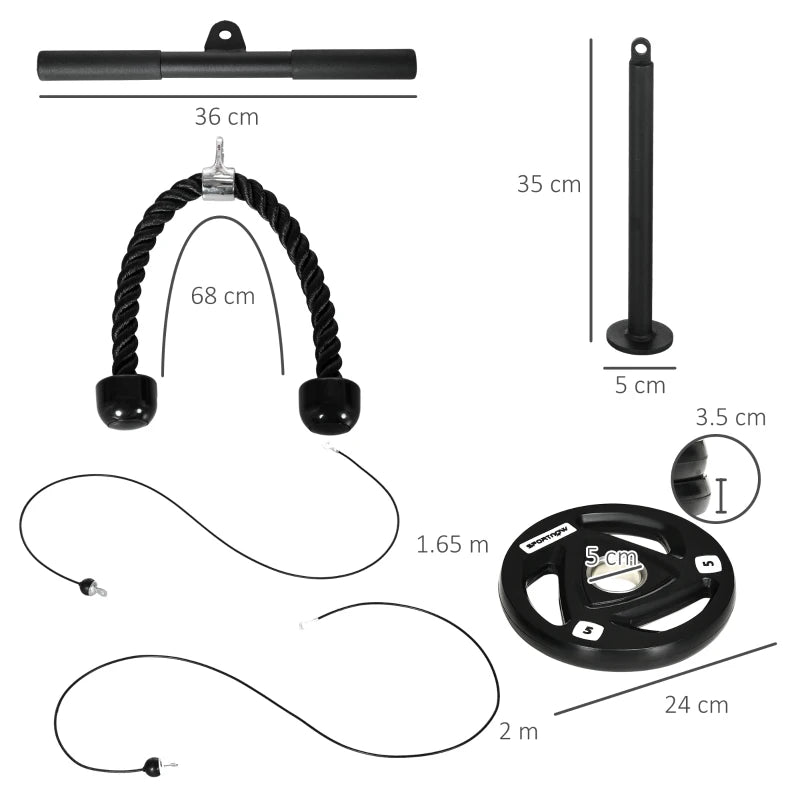 Black Cable Pulley System with 2 x 5kg Olympic Weight Plates for Home Gym