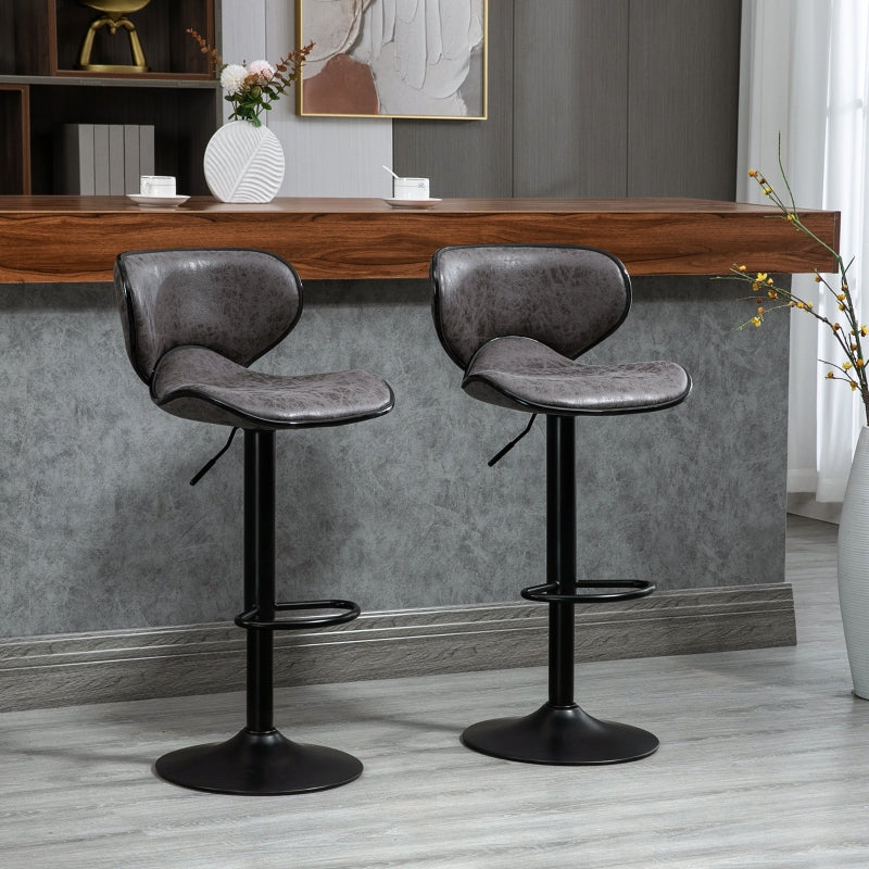 Dark Grey Swivel Bar Stools Set of 2 with Backrest and Footrest