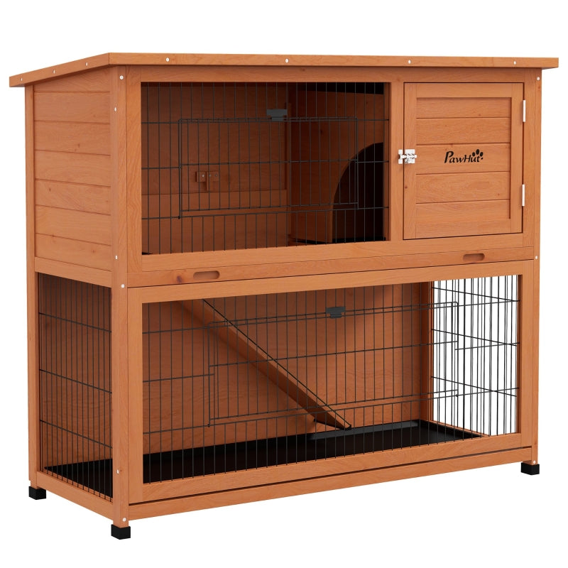 Orange Antiseptic Wood Rabbit Hutch with Run, 102cm