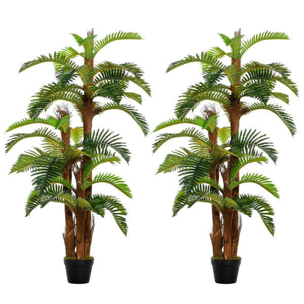 Set of 2 Tropical Palm Artificial Plants in Green Pots, 150cm