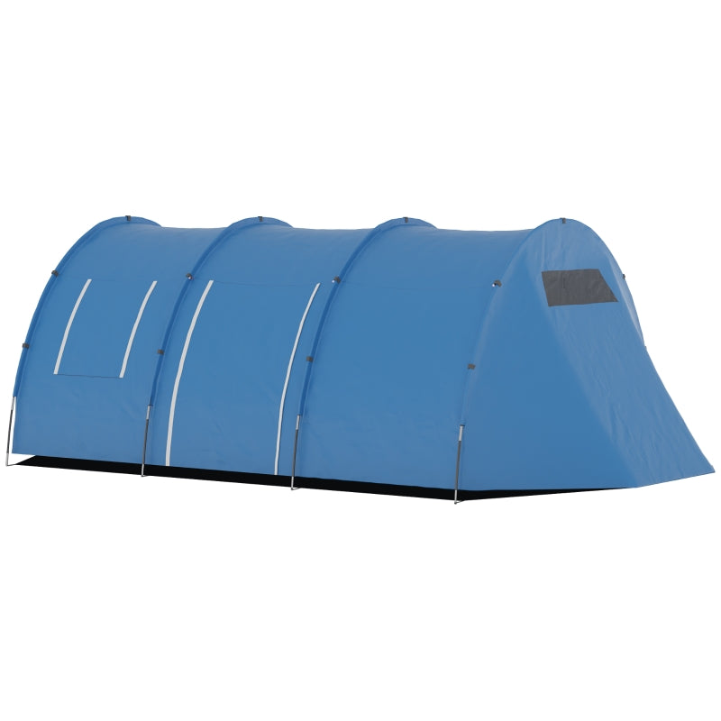 6-Person Blue Tunnel Camping Tent with Two Rooms and Carry Bag