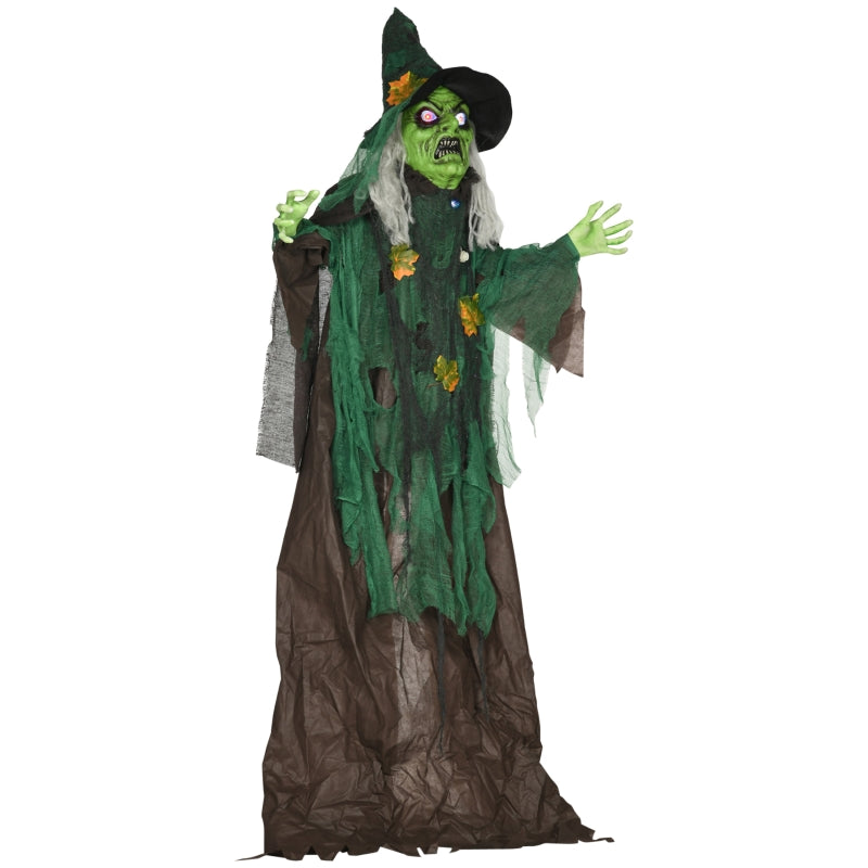 6ft Halloween Witch Decoration, Outdoor Prop with Light-Up Eyes, Sound Activated - Black