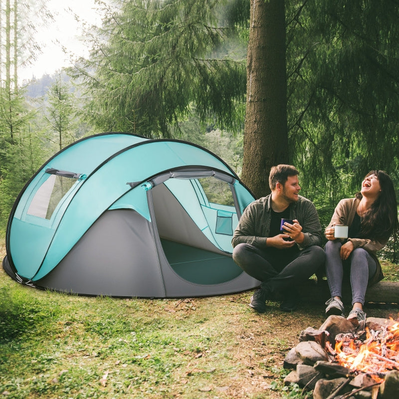 4 Person Tiffany Blue Pop Up Camping Tent with Vestibule