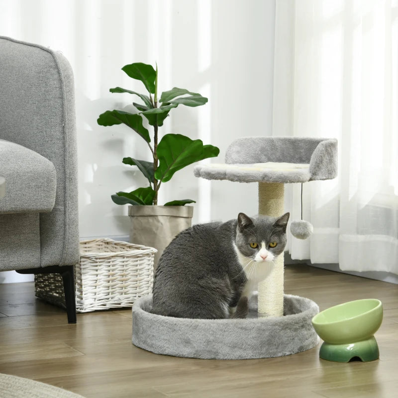 44cm Cat Tower with Sisal Scratching Post & Toy Ball - Light Grey