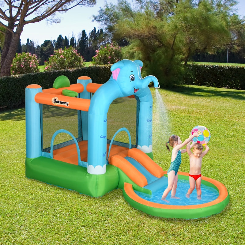 Multicoloured Elephant Water Park & Bouncy Castle for Kids 3-8