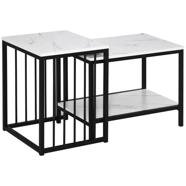 Modern Marble-Effect Nesting Coffee Tables, Set of 2, White & Black