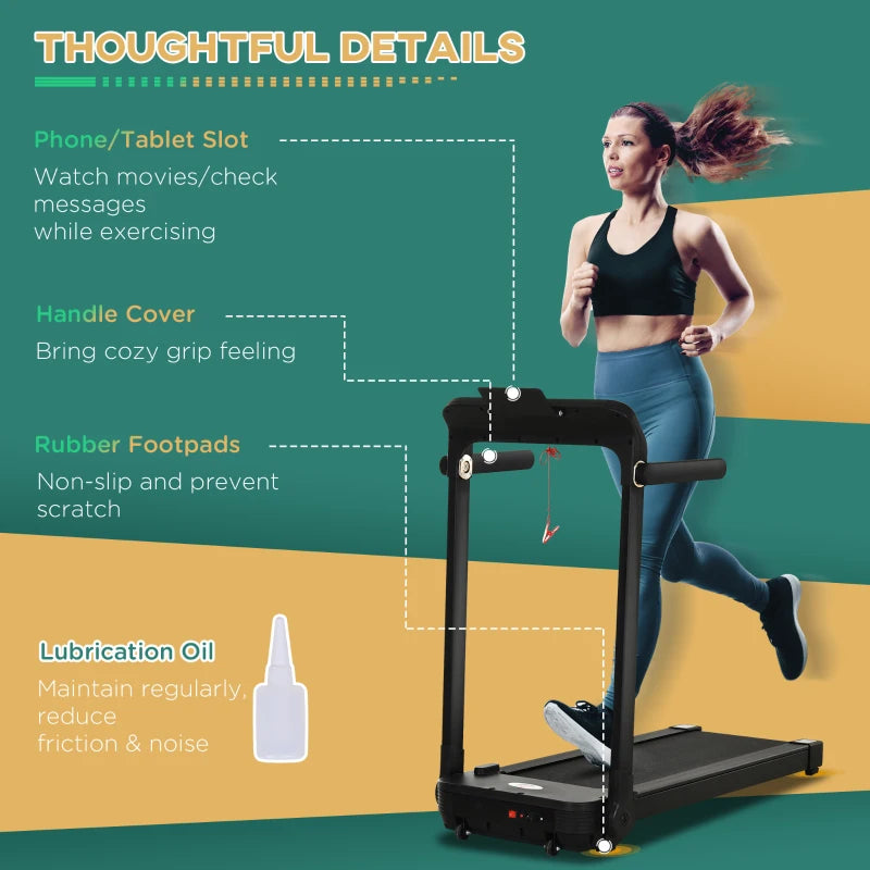 Black Foldable Motorised Treadmill with LCD Monitor - 600W