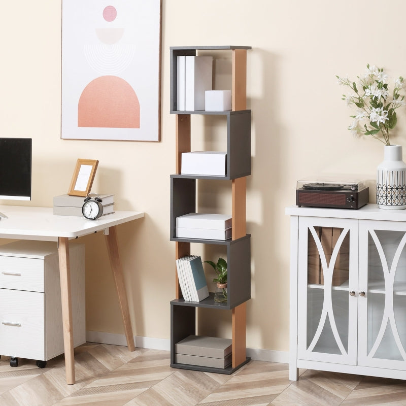 Dark Grey 5-Tier Freestanding Bookshelf for Home Office