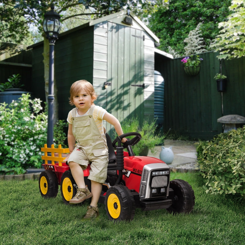 Red Electric Ride-On Tractor with Trailer & Remote Control