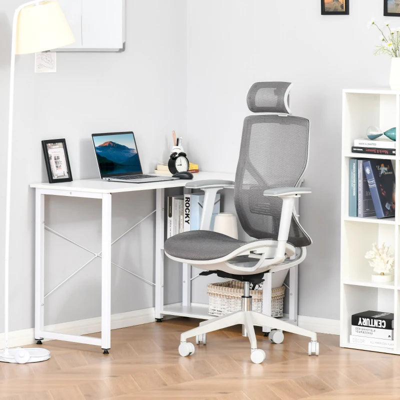 Grey Mesh Office Chair with 360° Rotation & Adjustable Features