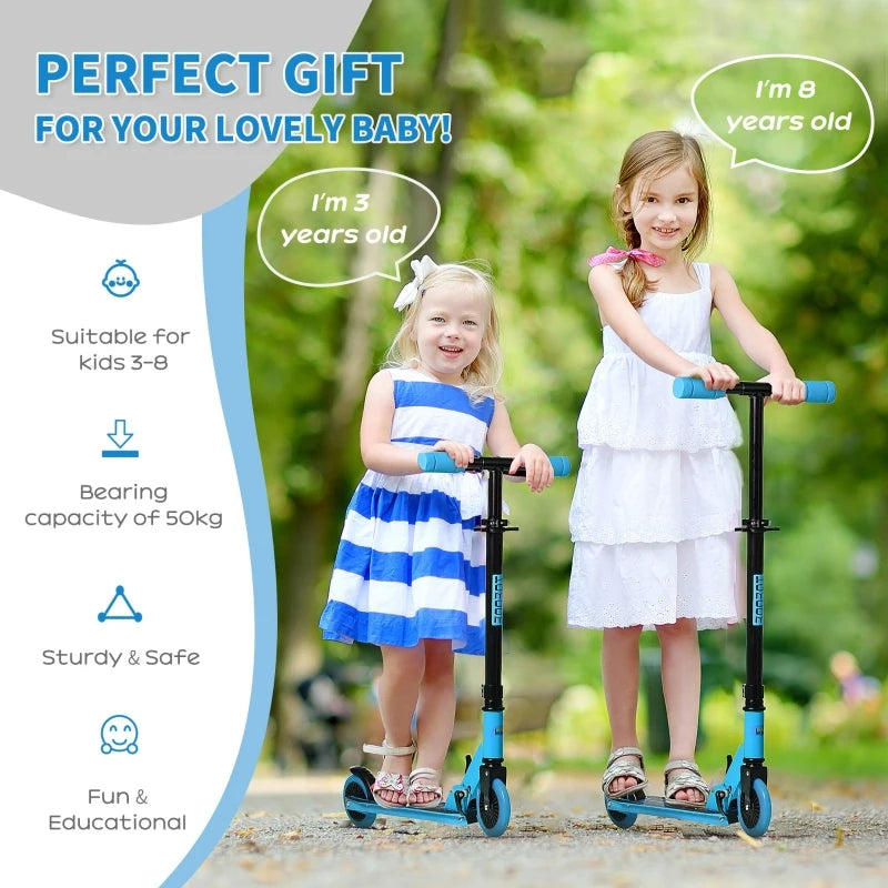 Blue Foldable Kids Kick Scooter with Adjustable Height Brake