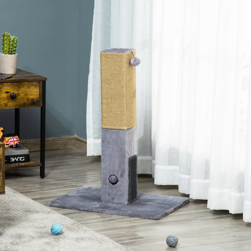 Grey Cat Tree Scratching Post with Dangling Toy