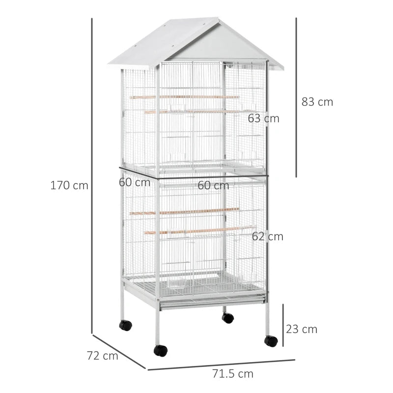 White 170cm Bird Cage with Rolling Stand & Perches