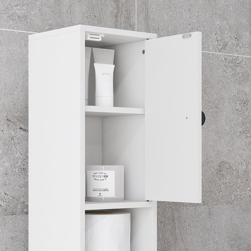 White 180cm Tall Slim Bathroom Storage Cabinet with Shelves