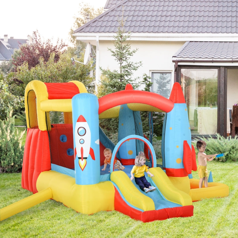 Inflatable Rocket Design Bounce Castle with Trampoline, Slide, and Pool - 3.4m x 2.8m x 1.85m - Blue