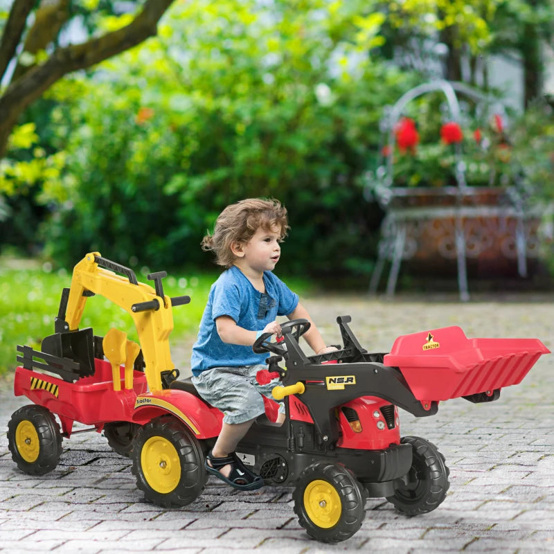 Yellow Kids Pedal Go Kart Excavator Tractor Toy Car with Moving Bucket