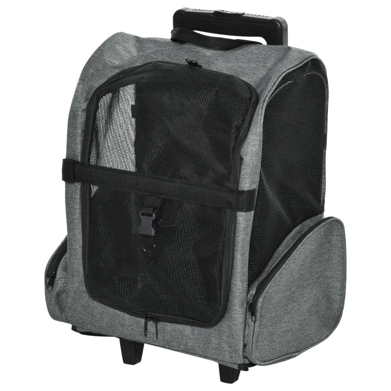 Grey Pet Travel Backpack with Trolley and Telescopic Handle