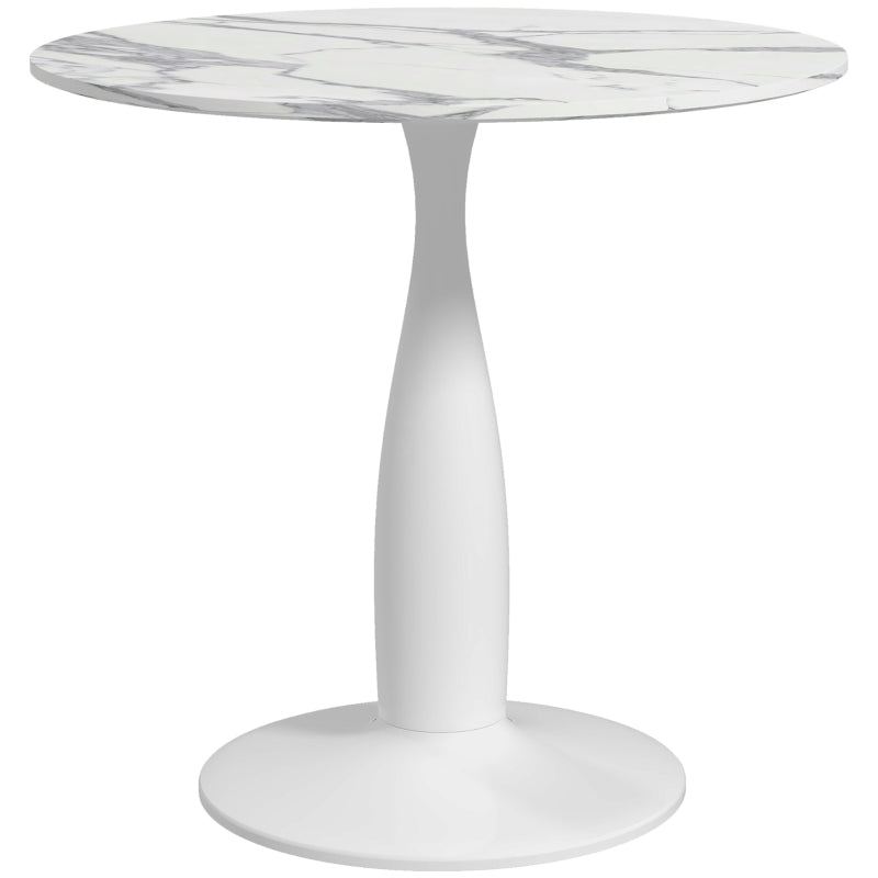 Compact Round Dining Table with Steel Base, Non-slip Foot Pad - White/Grey