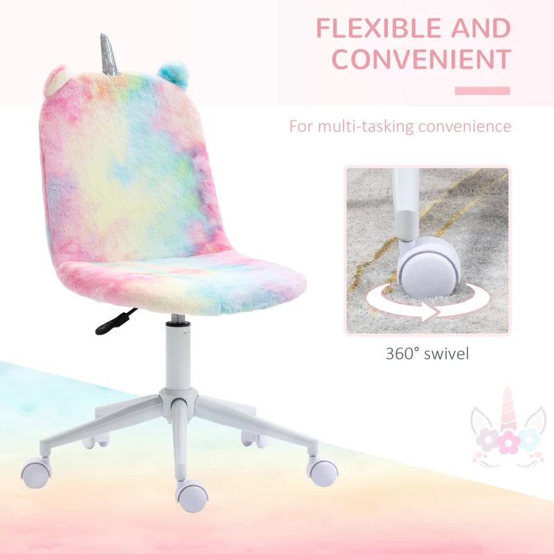 Rainbow Fluffy Unicorn Desk Chair with Swivel Wheel