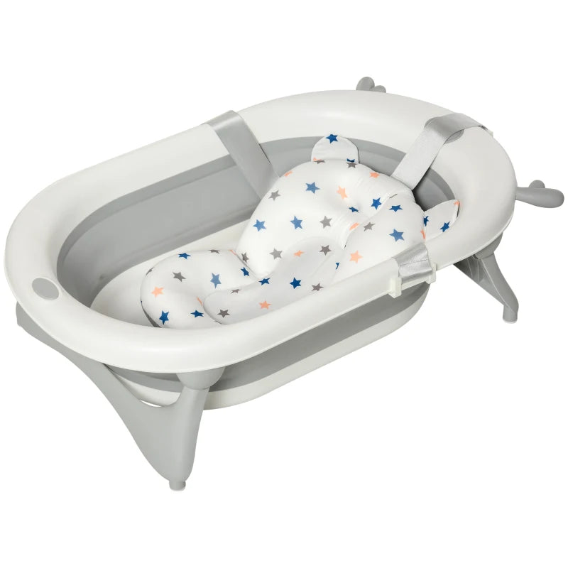 Foldable Baby Bathtub Set - Offwhite, Thermostatic Water Plug, Non-Slip Support, Cushion Pad