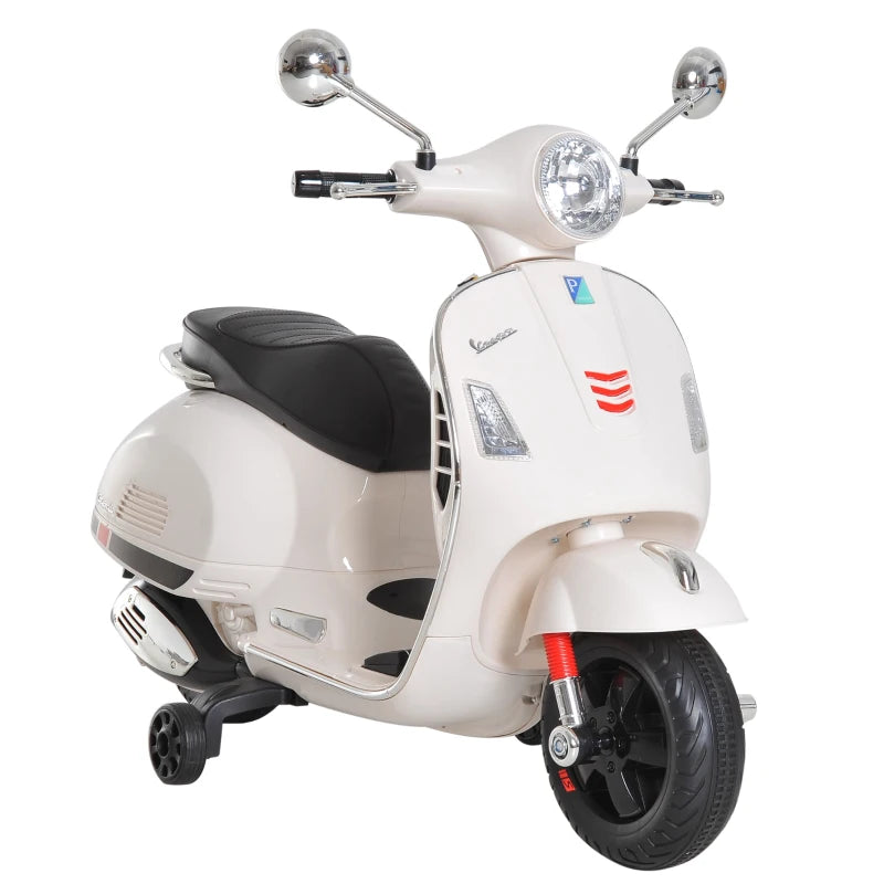 White Kids Ride-On Vespa Motorcycle with LED Lights